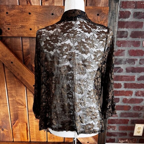 Avenue Lace Bell Sleeve Cardigan Blouse – Black & Gold Metallic – Women’s 18/20 - Picture 5 of 12